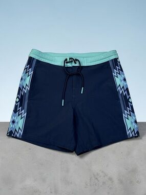ROWM Men’s Swim Trunks Shorts Blue And Green Aztec Print Size 30